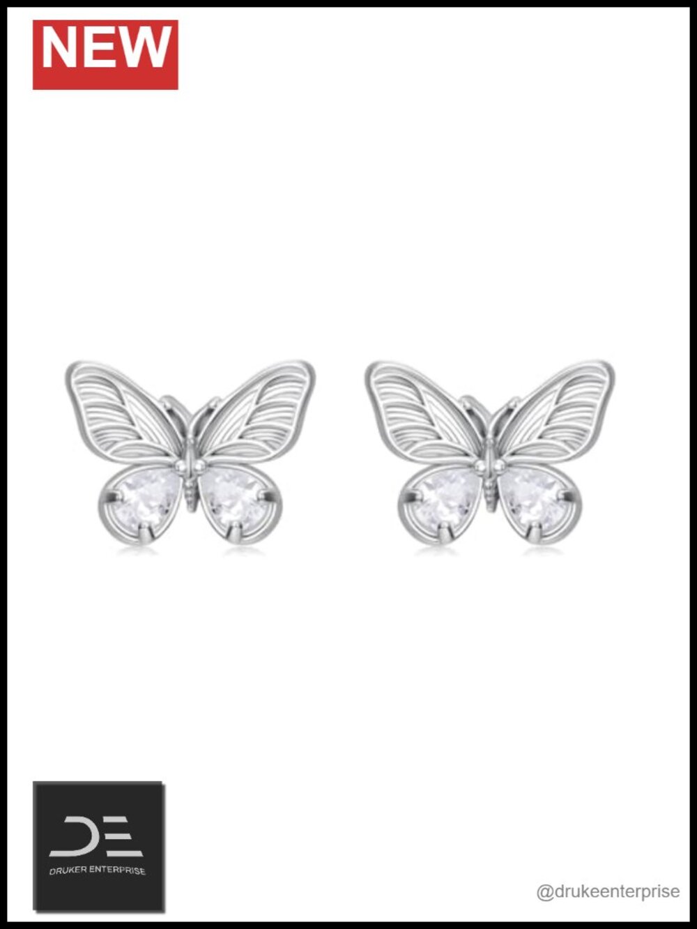 925 Sterling Silver CZ Butterfly Stud Earrings Women Gift